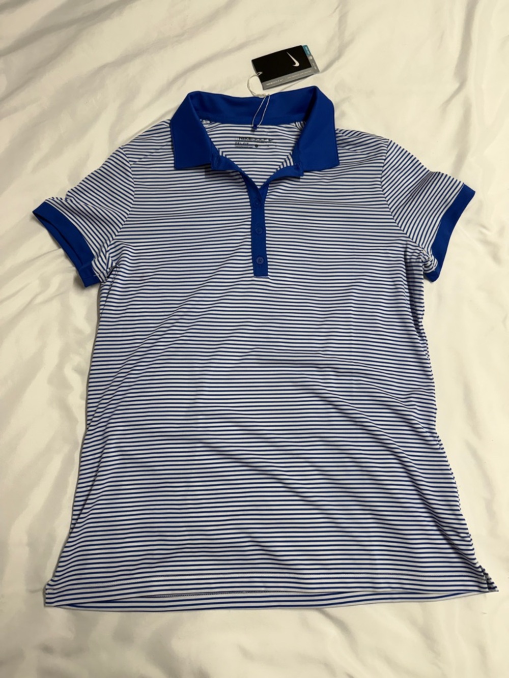 Nike Women’s Royal Blue & White Striped Polo Shirt